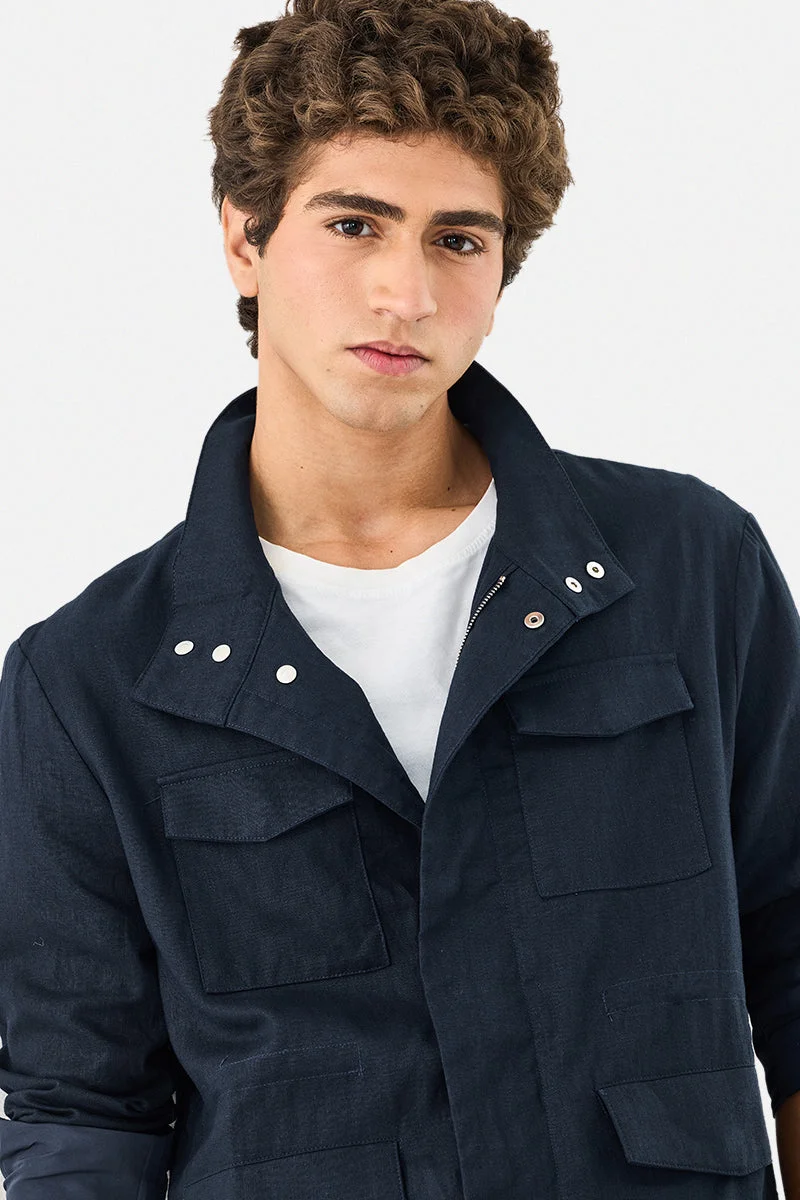 سنيتش Linen Blend Snap Button Jacket